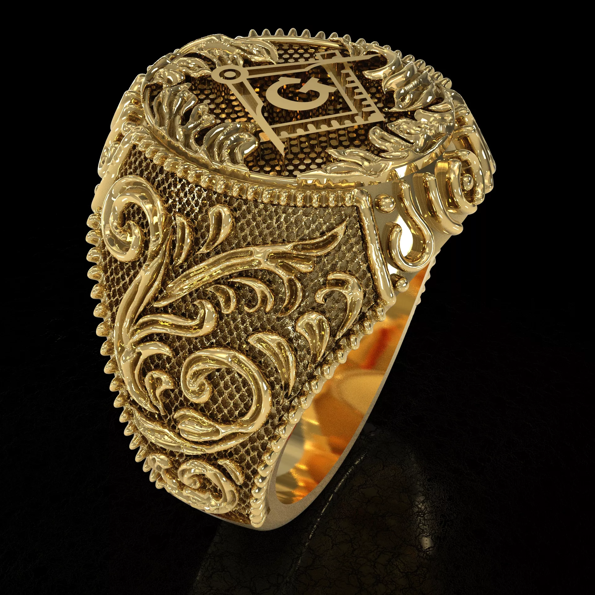 Compass Square Ornate Signet Ring 3D print model