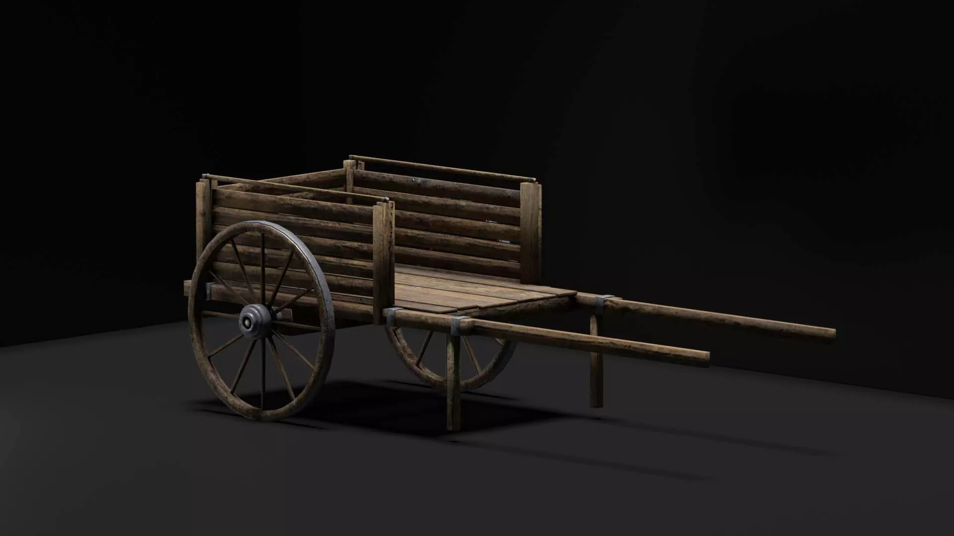 Rustic wooden cart or wagon Free low-poly 3D model