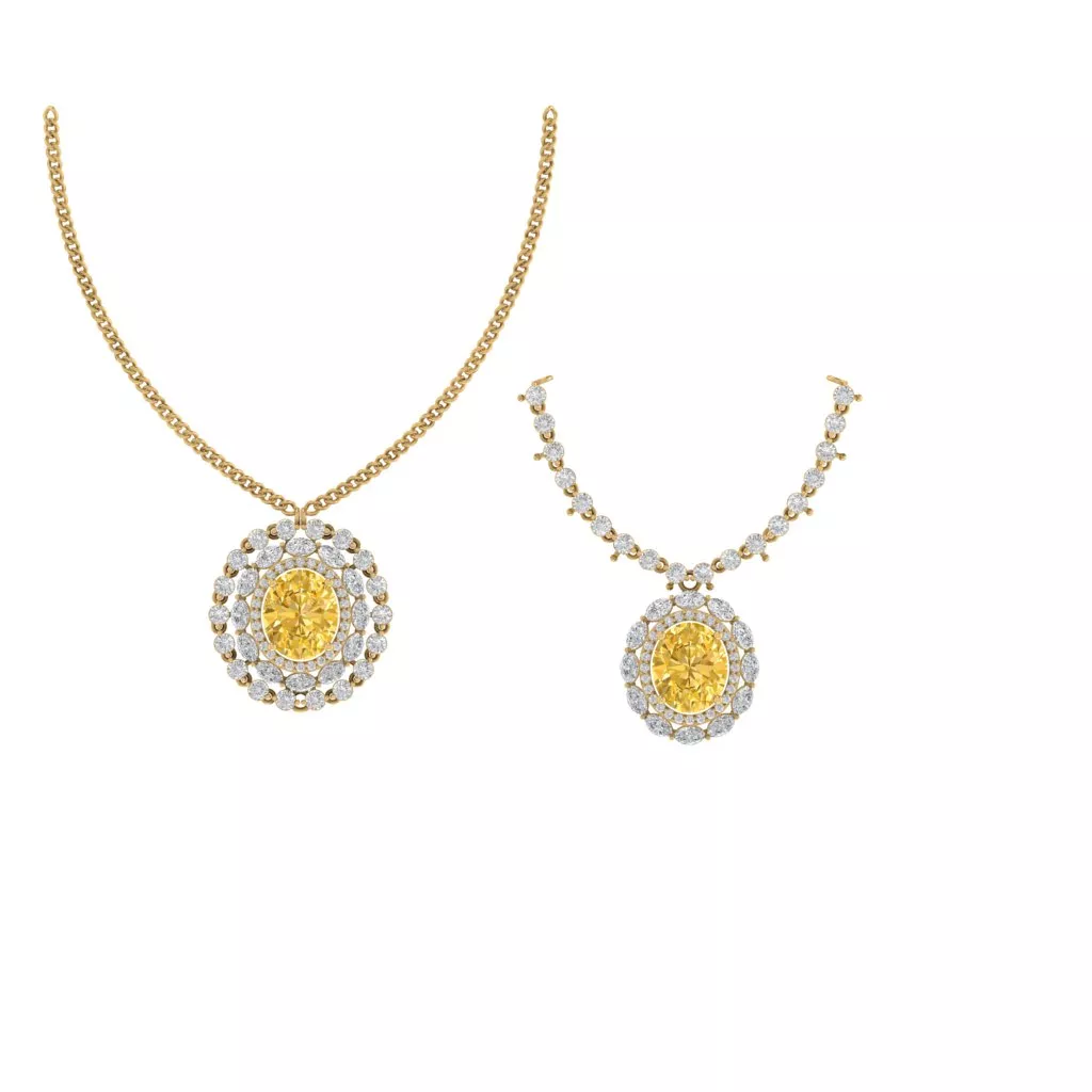 Luxury Oval Yellow Gemstone Pendant Necklace Diamond Jewelry 3D print model