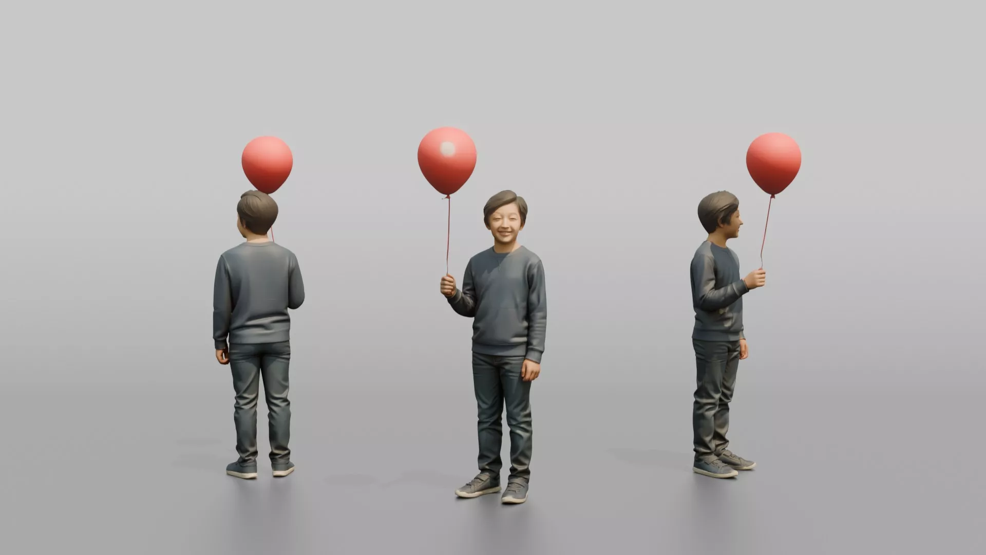 Son Holding A Red Balloon By Its String 3D model