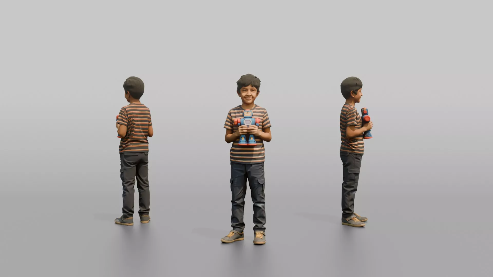 Son Holding A Toy Robot With Both Hands 3D model