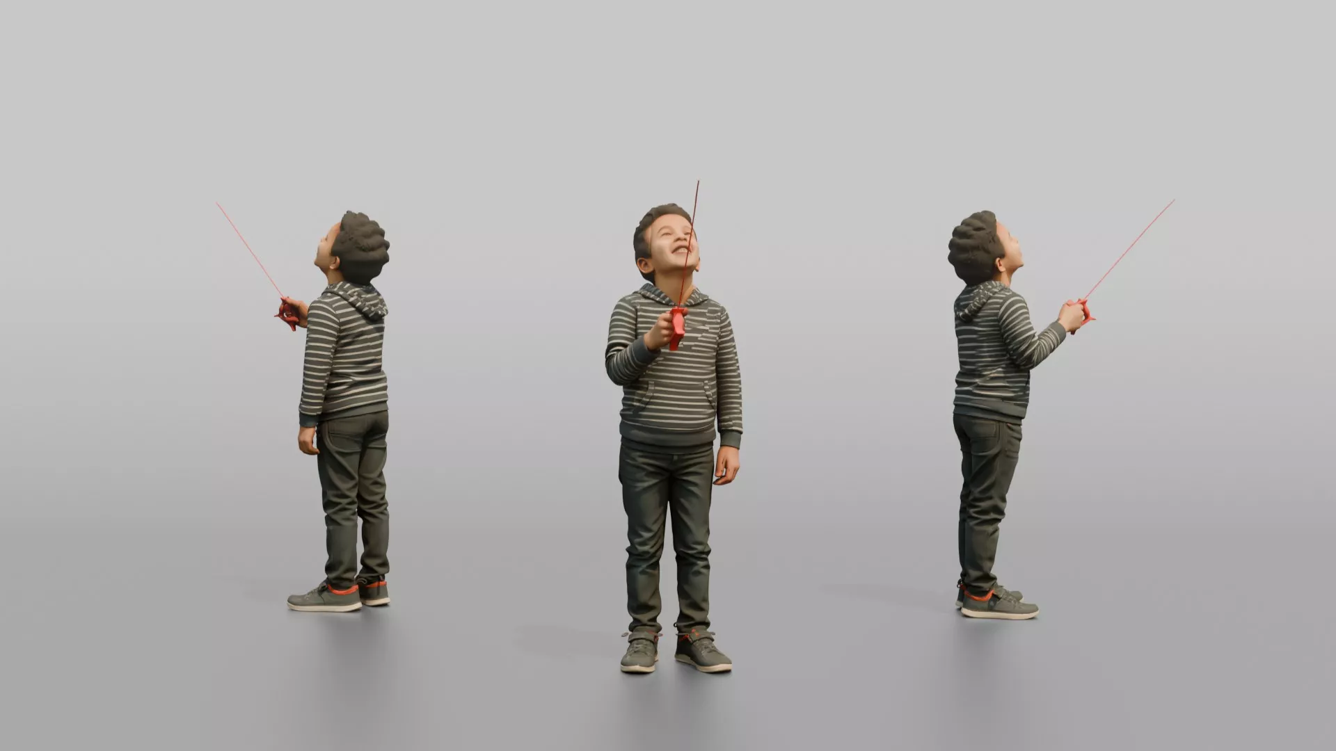 Son Holding A Kite By Its String Looking Up 3D model