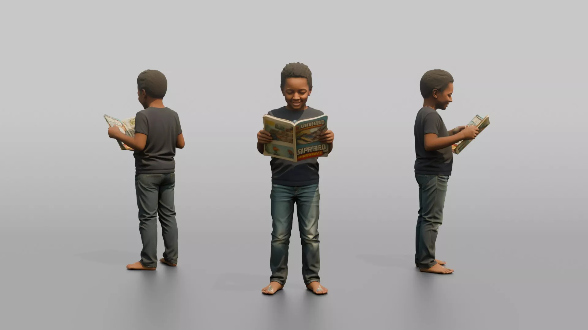Son Holding A Comic Book Open With Both Hands 3D model