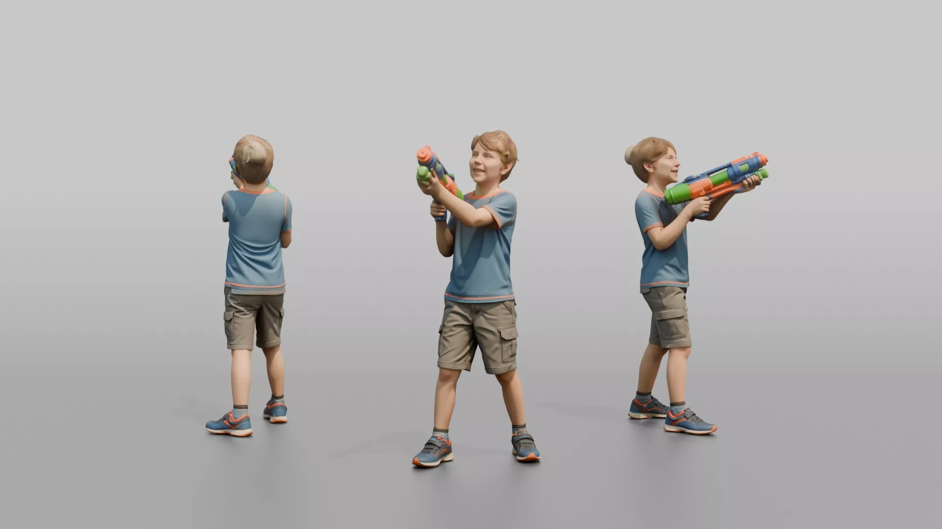 Son Holding A Water Gun Pointed Slightly Upward 3D model
