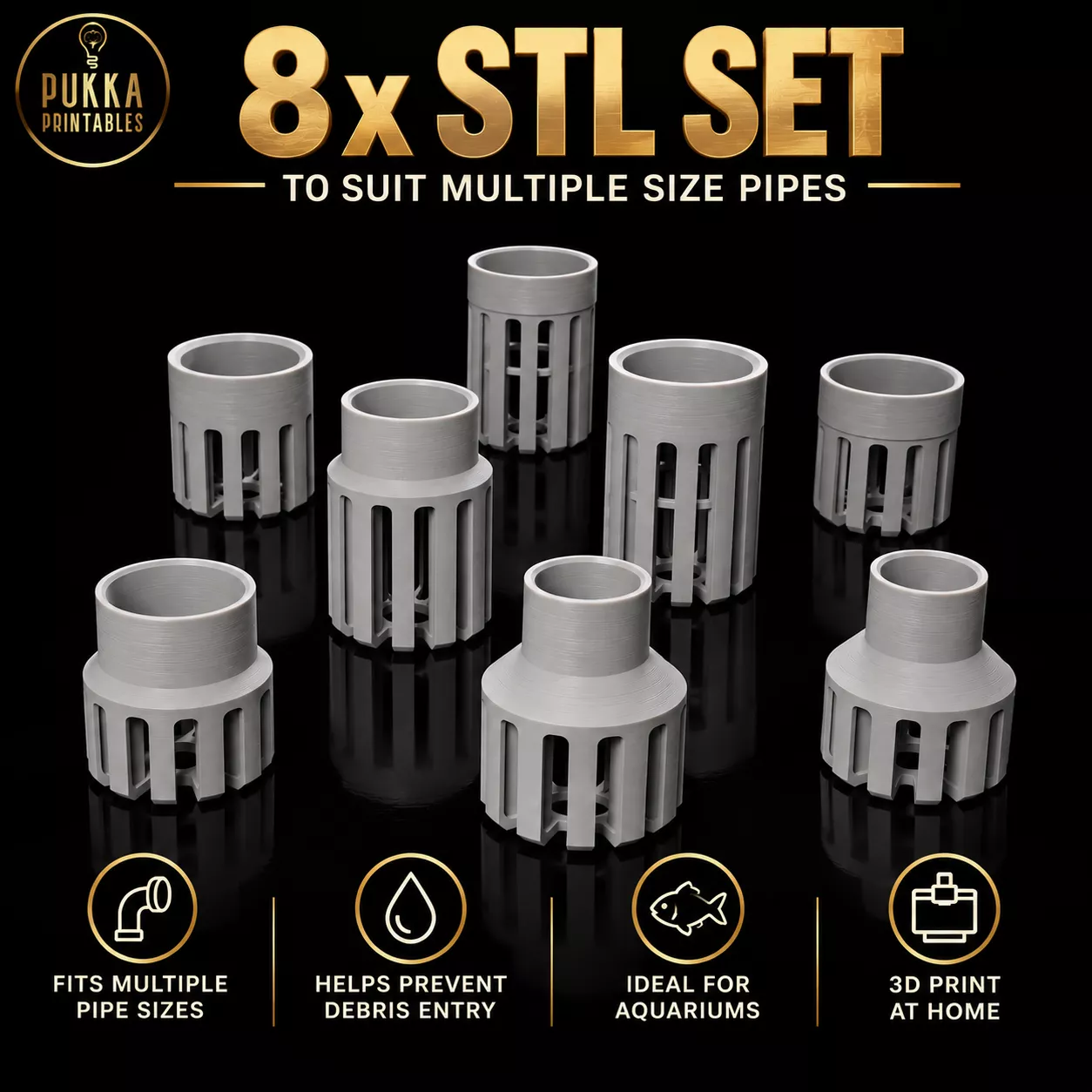 Aquarium Overflow Strainers Set - 3D Printable STL Files 3D print model