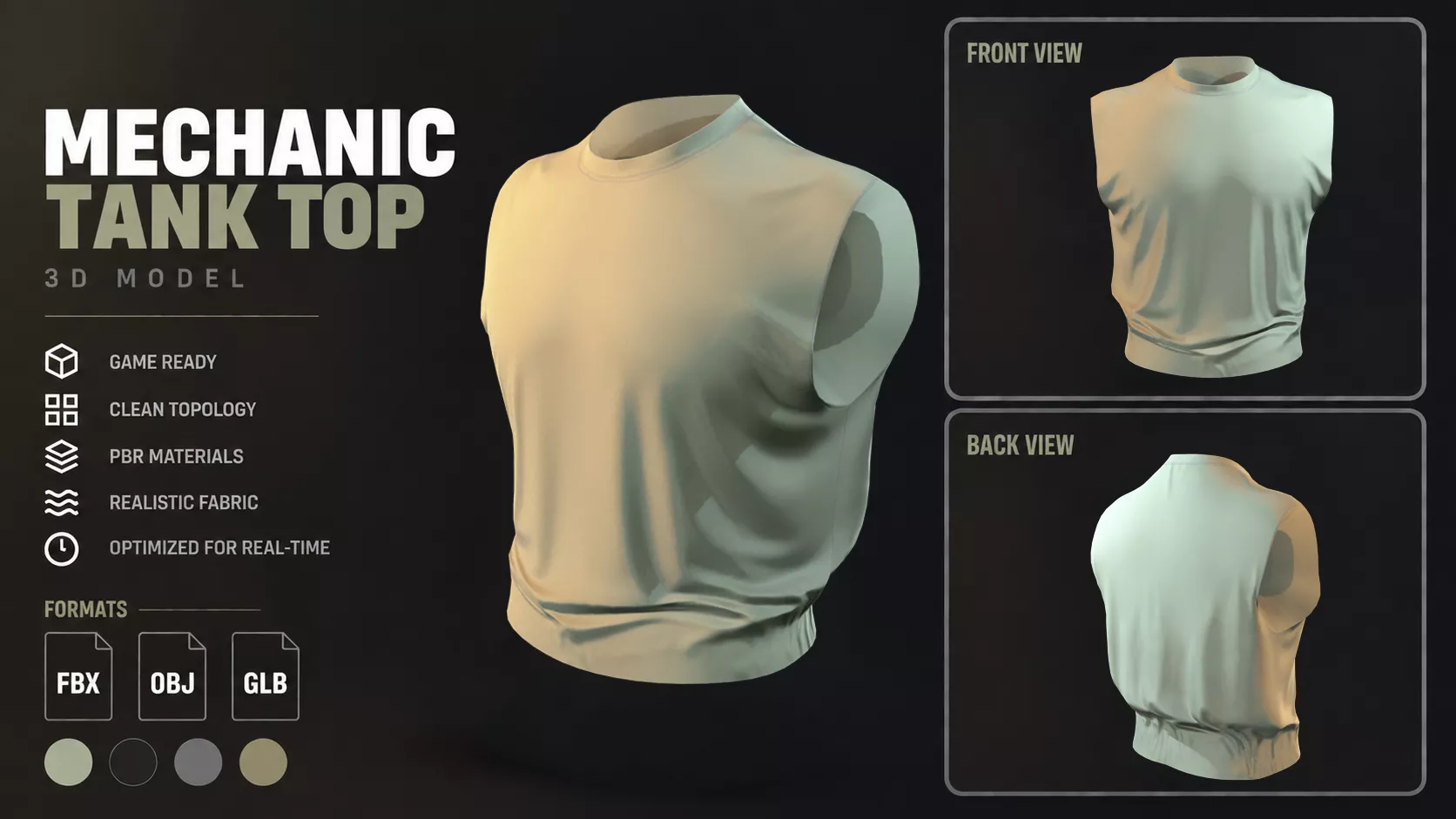 Mechanic Tank Top Male - Game Ready PBR Low-poly 3D model