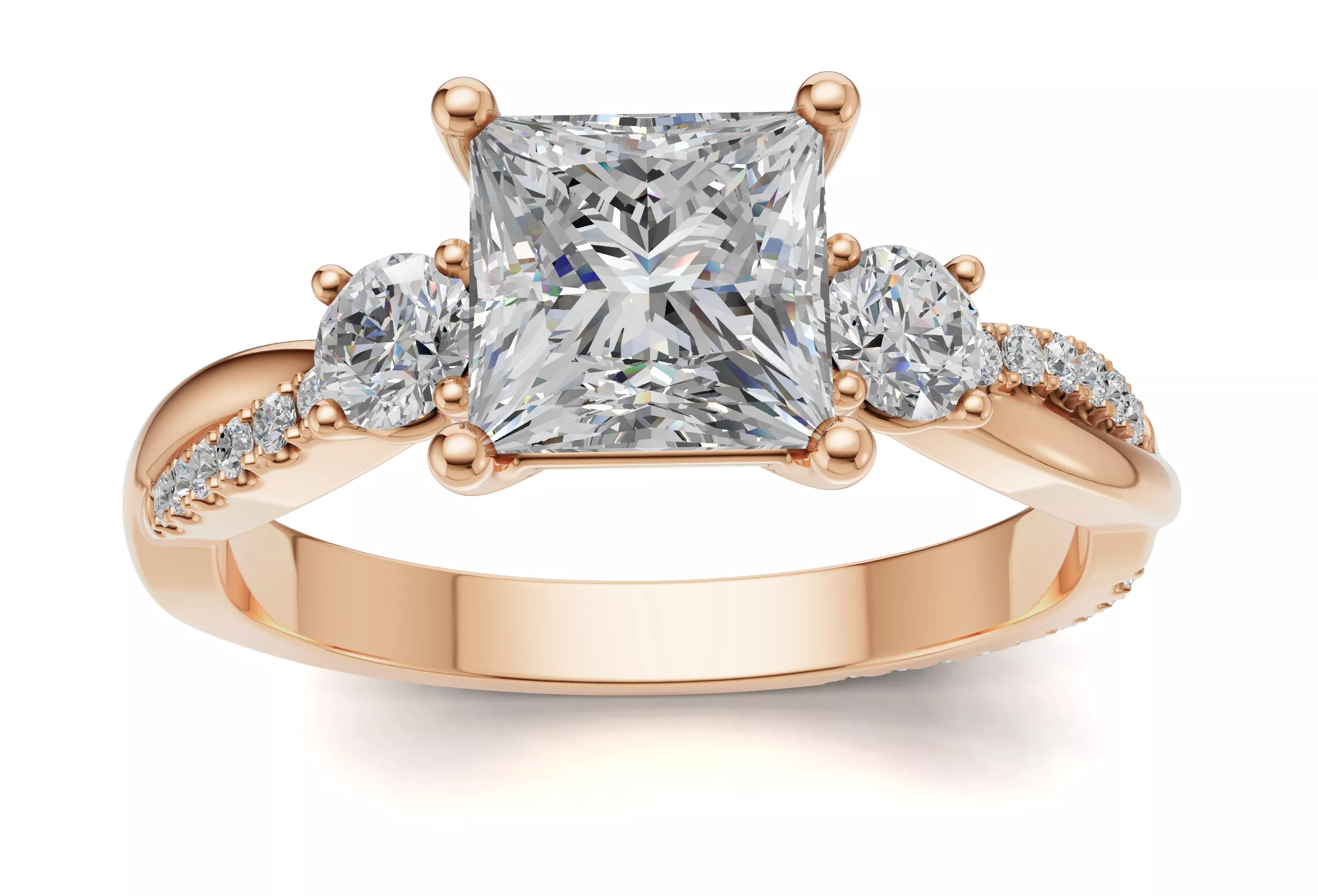 AV 783 Princess Three Stone Engagement Ring 3D print model