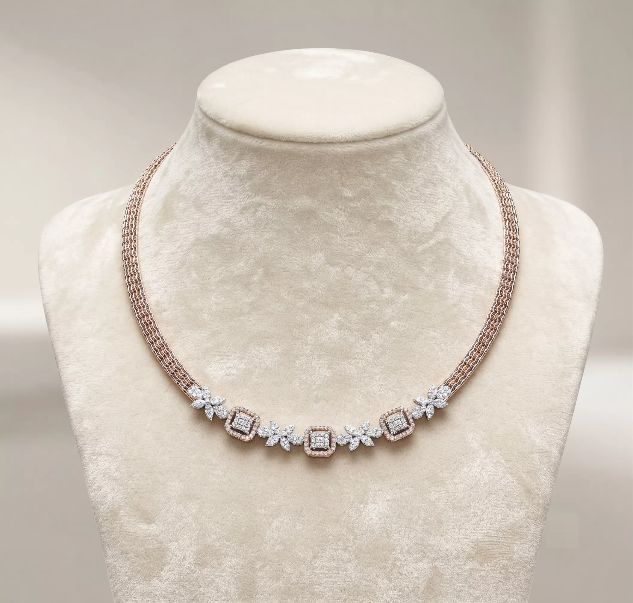 18K Gold Diamond Necklace CAD File Luxury Jewelry Design 3D print model