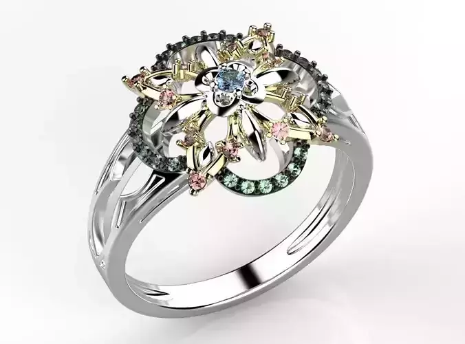 Ring flower with diamonds