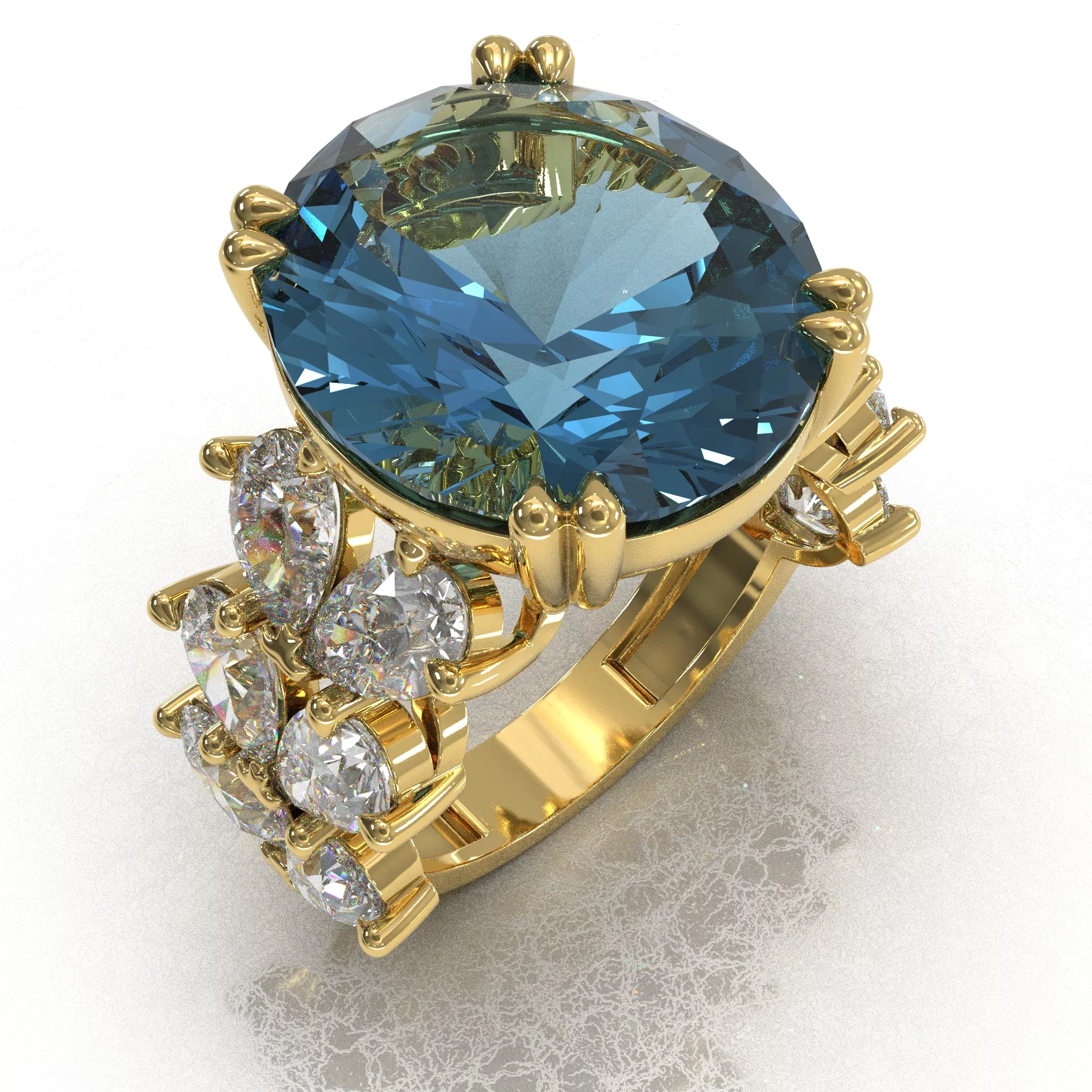 Blue Topaz Floral Cluster Ring women 3D print model