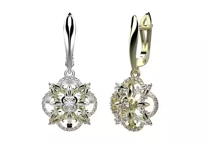 Earrings ornate gold pendant with diamonds 3D print model