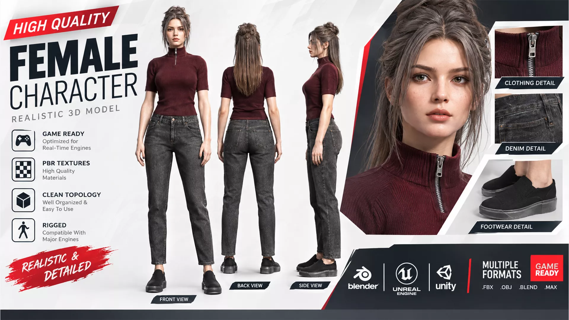 Realistic Woman Character 3D model