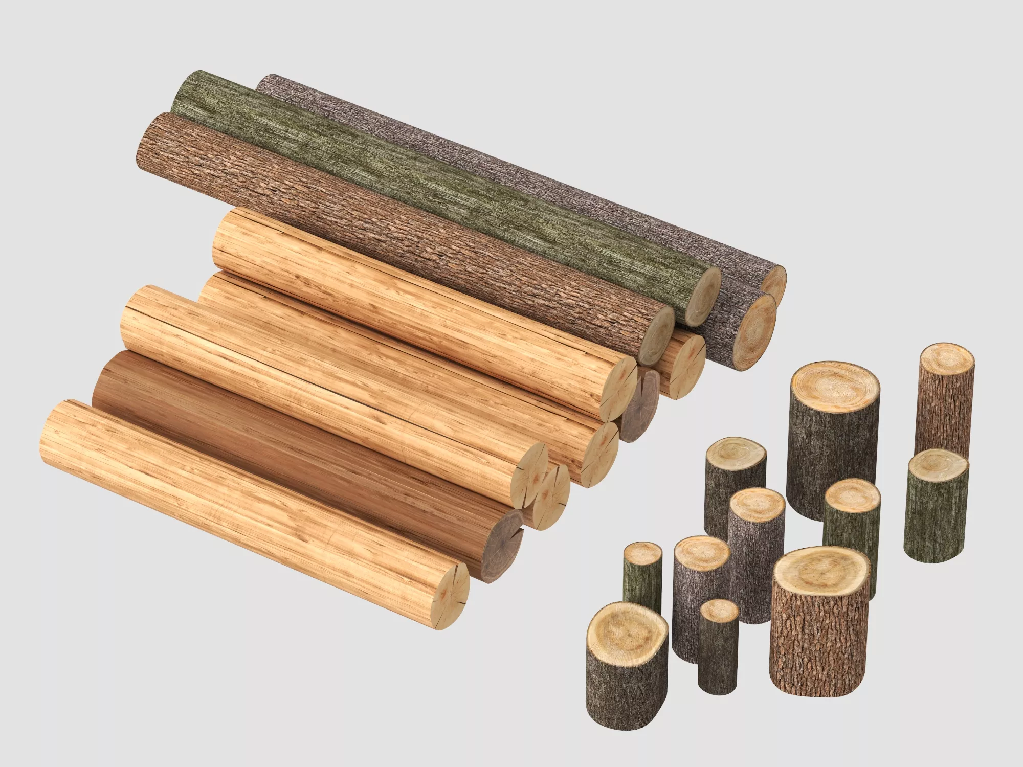 Tree Logs Wooden Trunks Pack 3D model