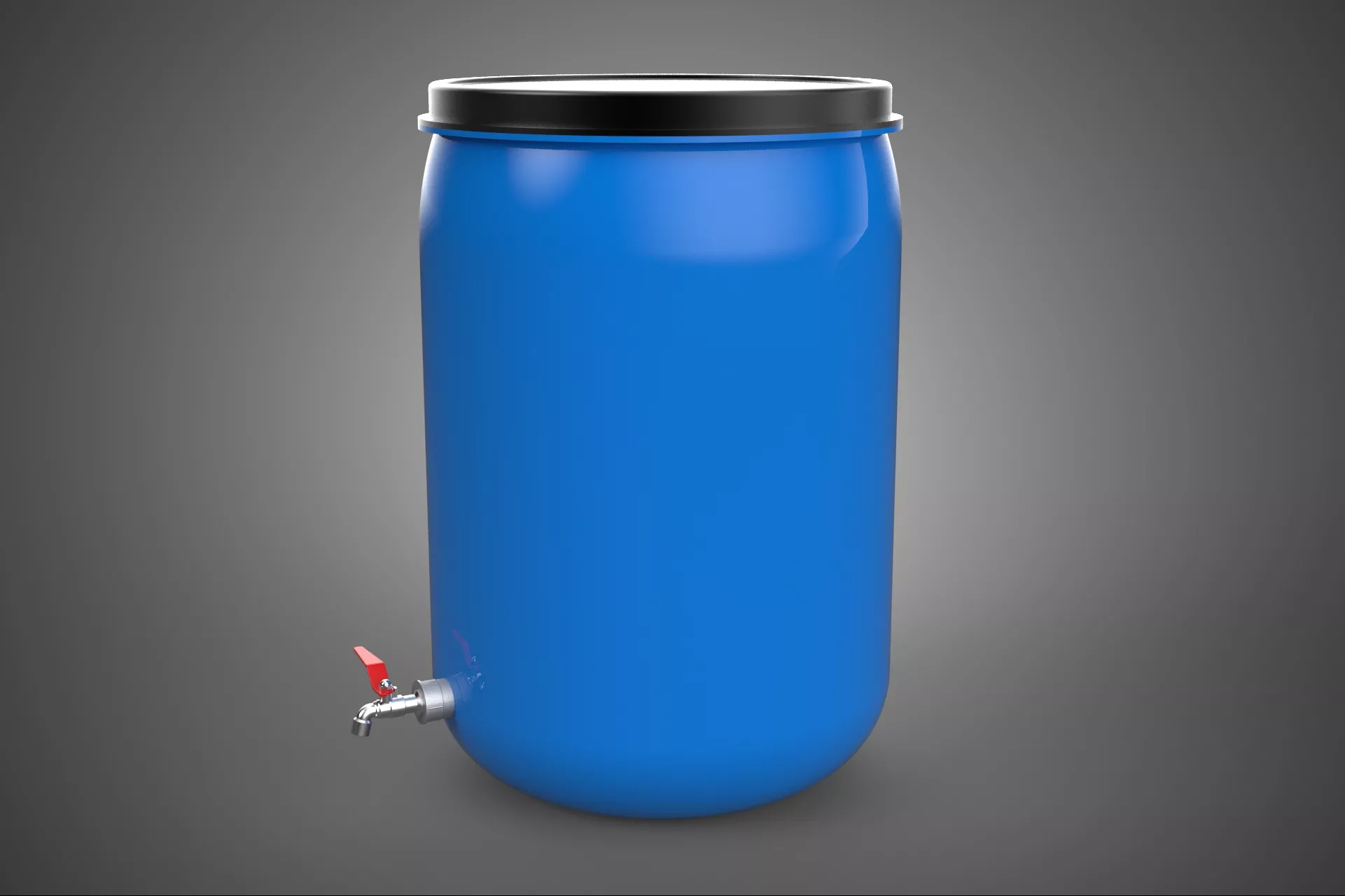 BLUE PLASTIC WATER BUTT BUCKET TANK BARREL DRUM TAP VALVE FAUCET 3D model