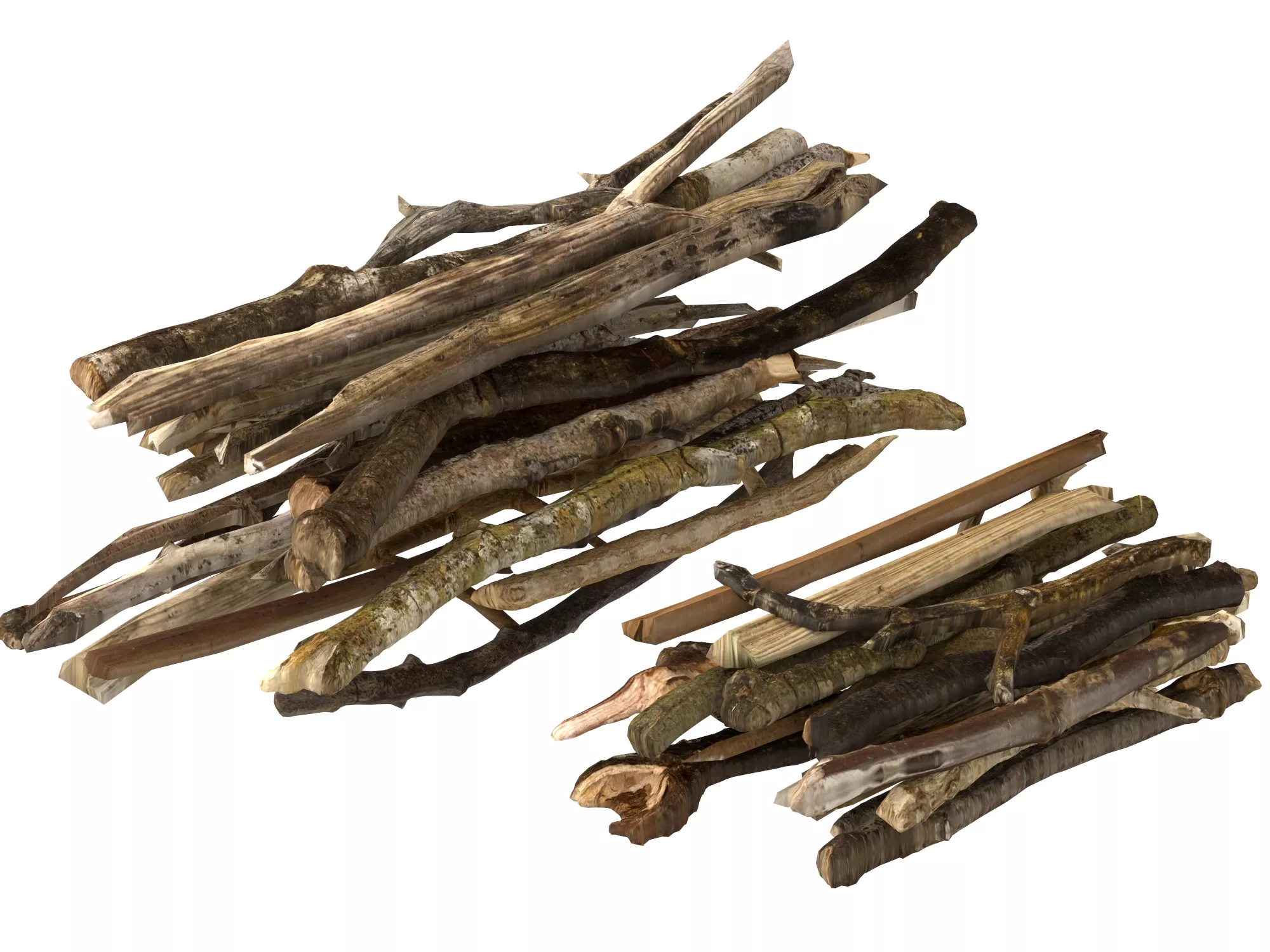 Stacked Firewood Twigs Set 3D model