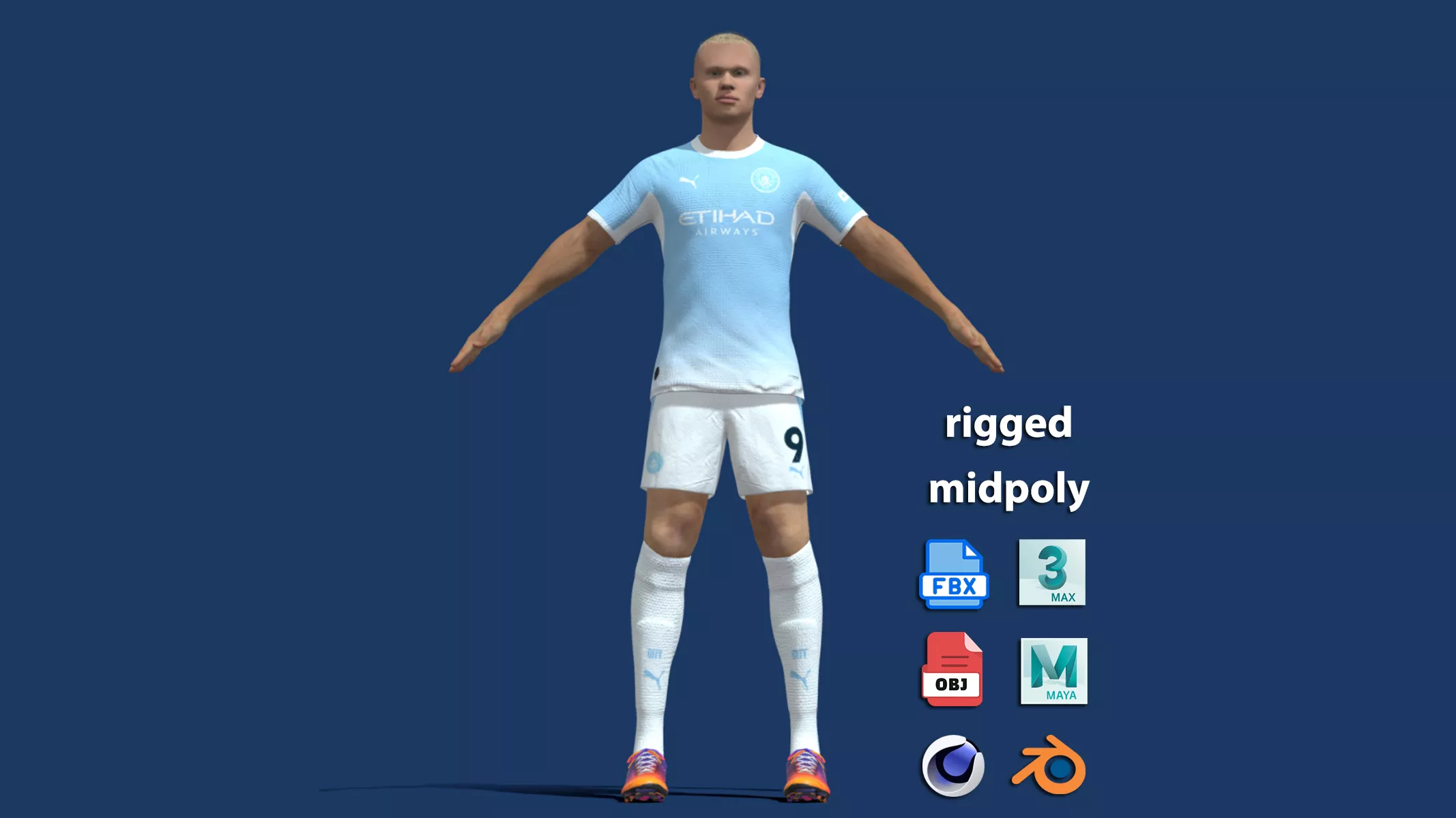 A-Pose Rigged Erling Haaland Manchester City 26-27 3D 3D model
