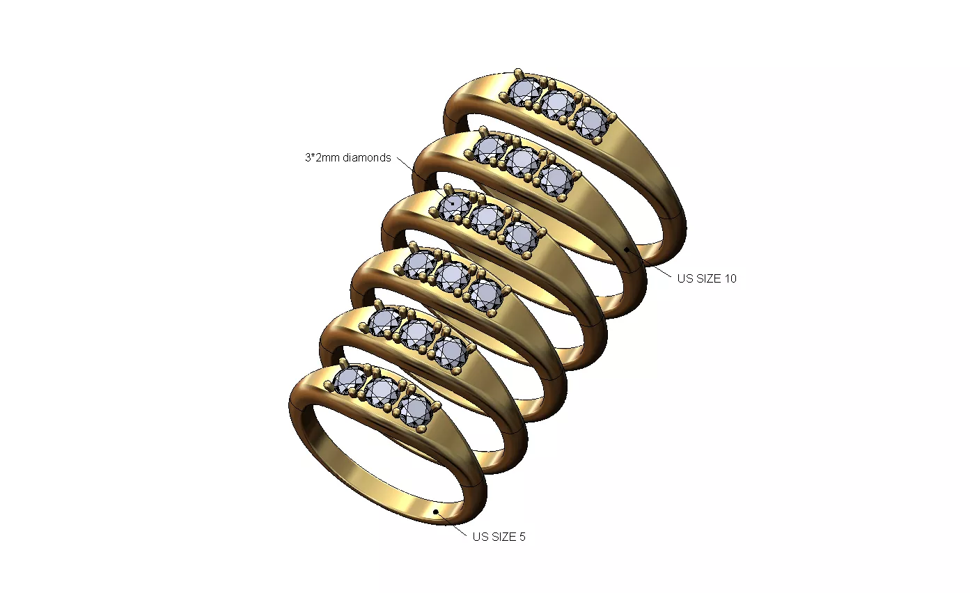 Triple diamond diamond ring US size 5to10 3D print model