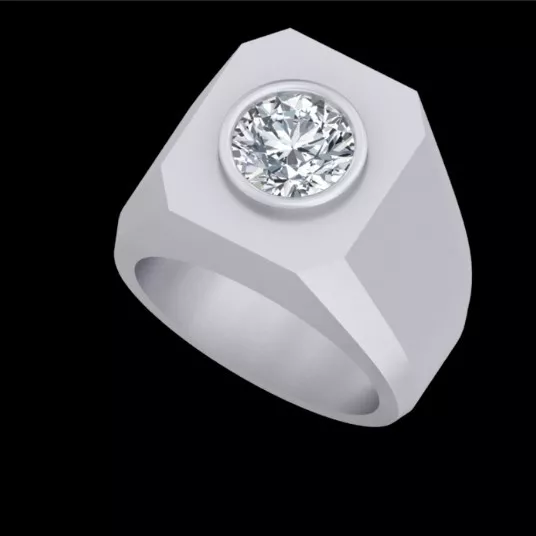Round Diamond Signet Ring CAD Model Free 3D print model