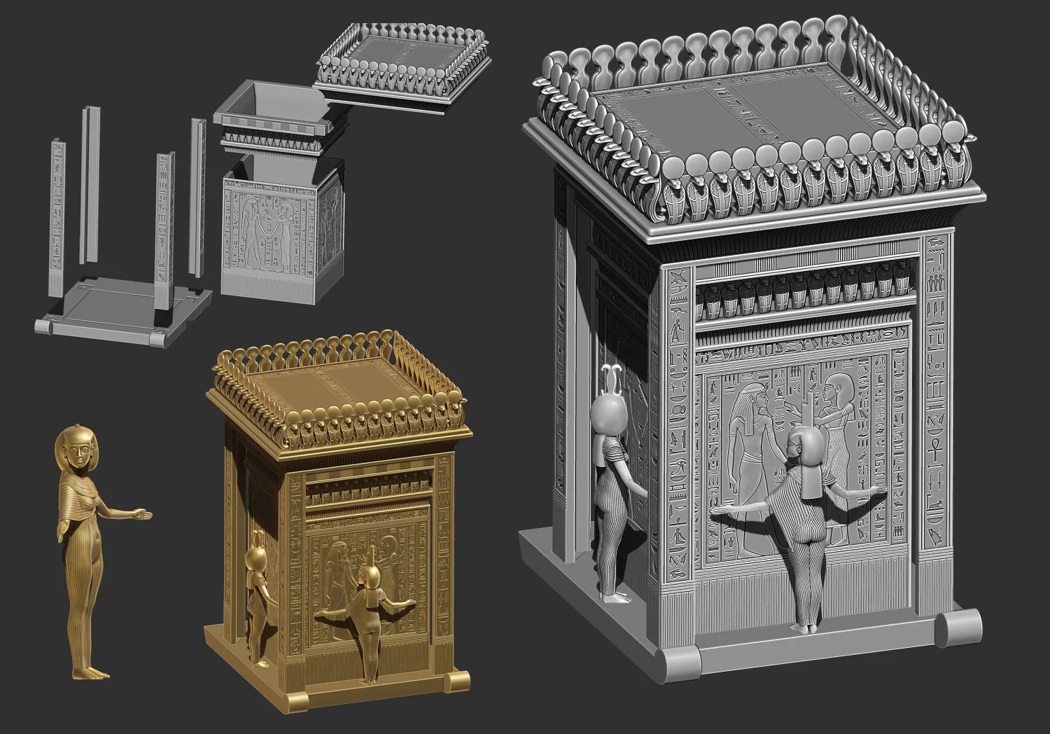 Tutankhamun Canopic Gold Shrine STL 3D Printable Model 3D print model