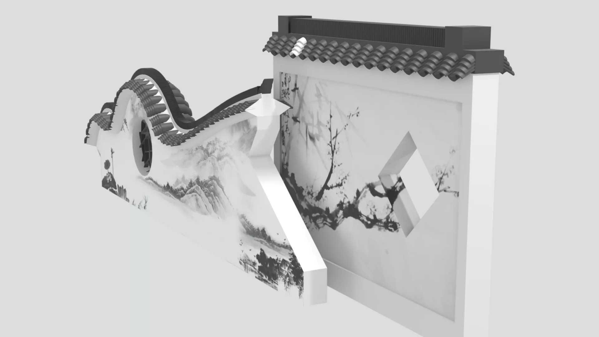 Chinese Culture Wall Feature 3D Model Low-poly 3D model