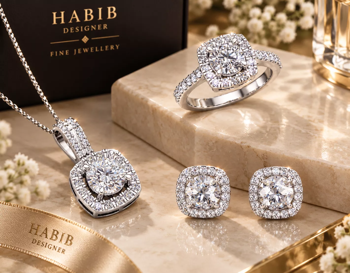 Diamond Jewelry Set CAD Design Ring Earrings Pendant Free 3D print model
