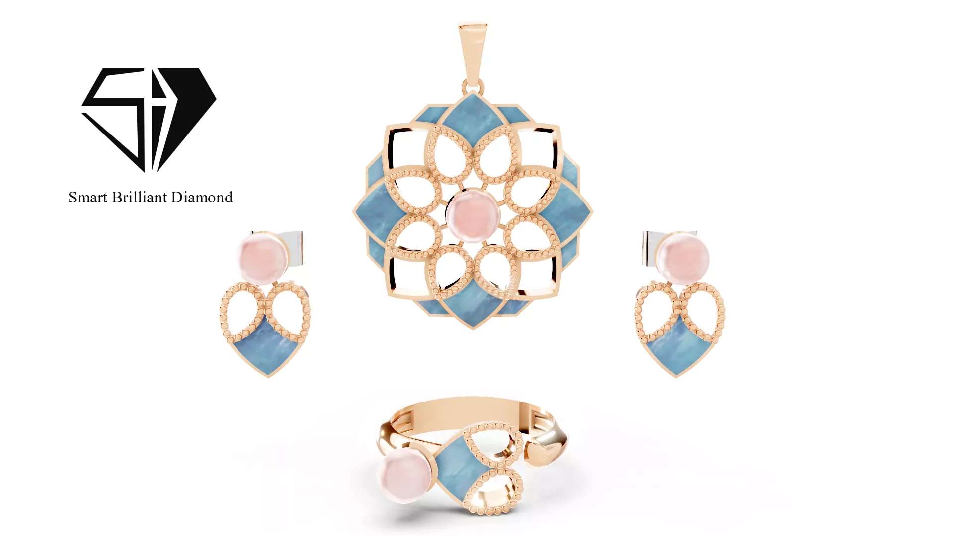Azure Pearl Blossom Jewelry Set ps0020 3D print model