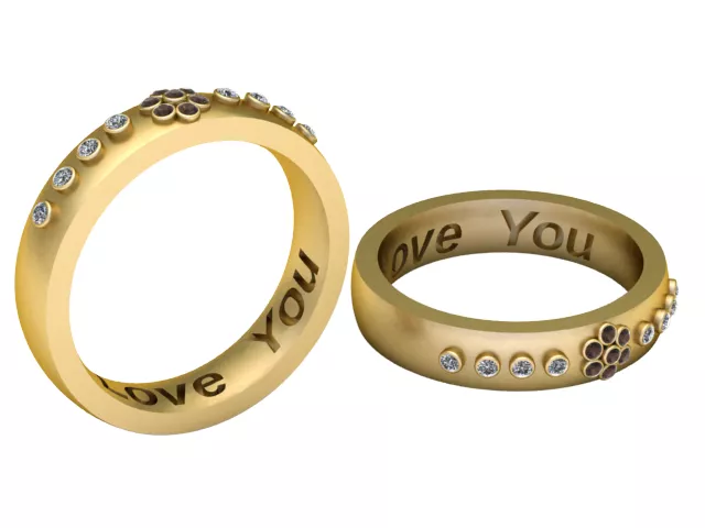 Love You Gemstone Gold Band Ring 3D print model