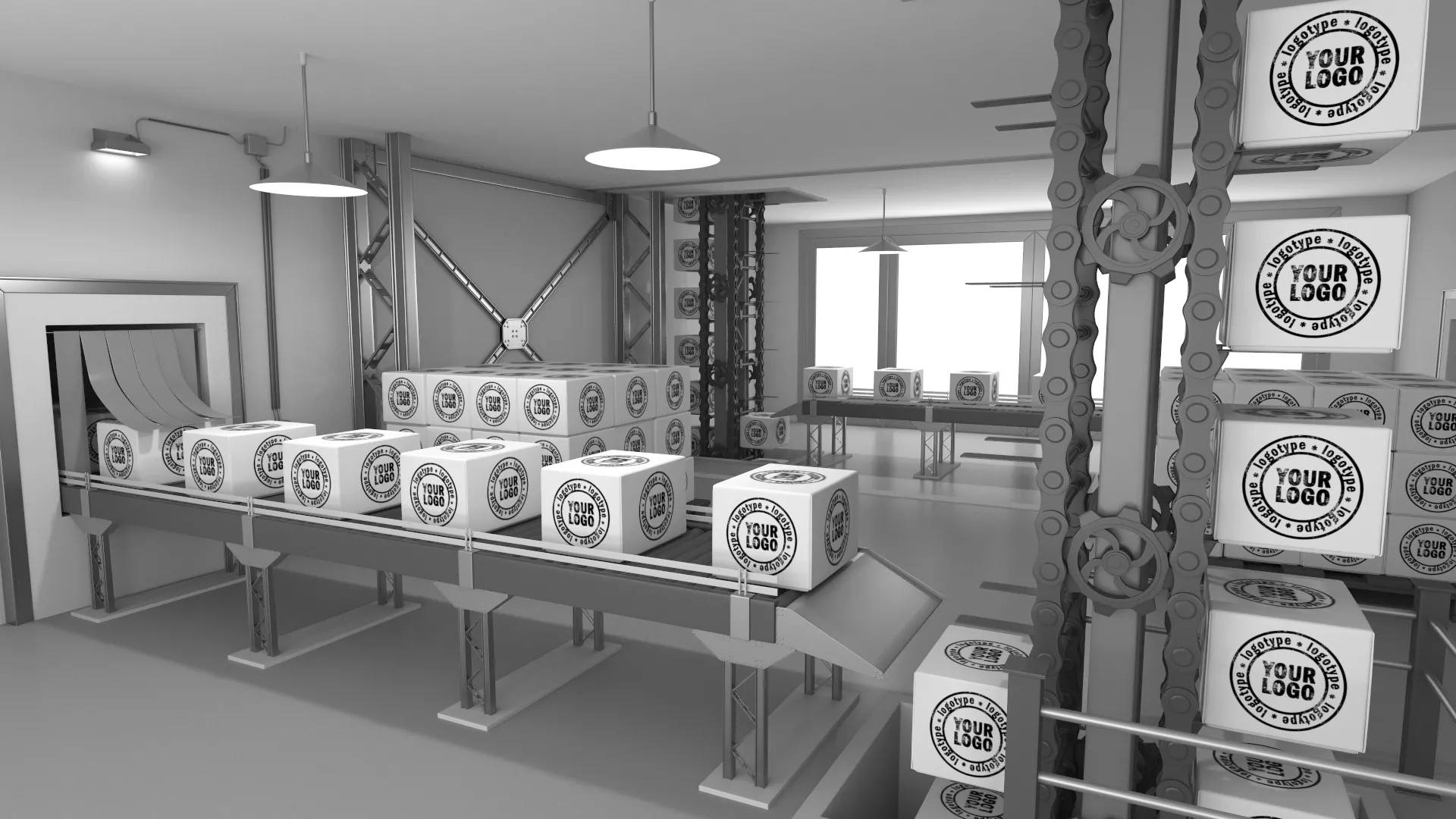 Interior Factory Animated Scene 3D model
