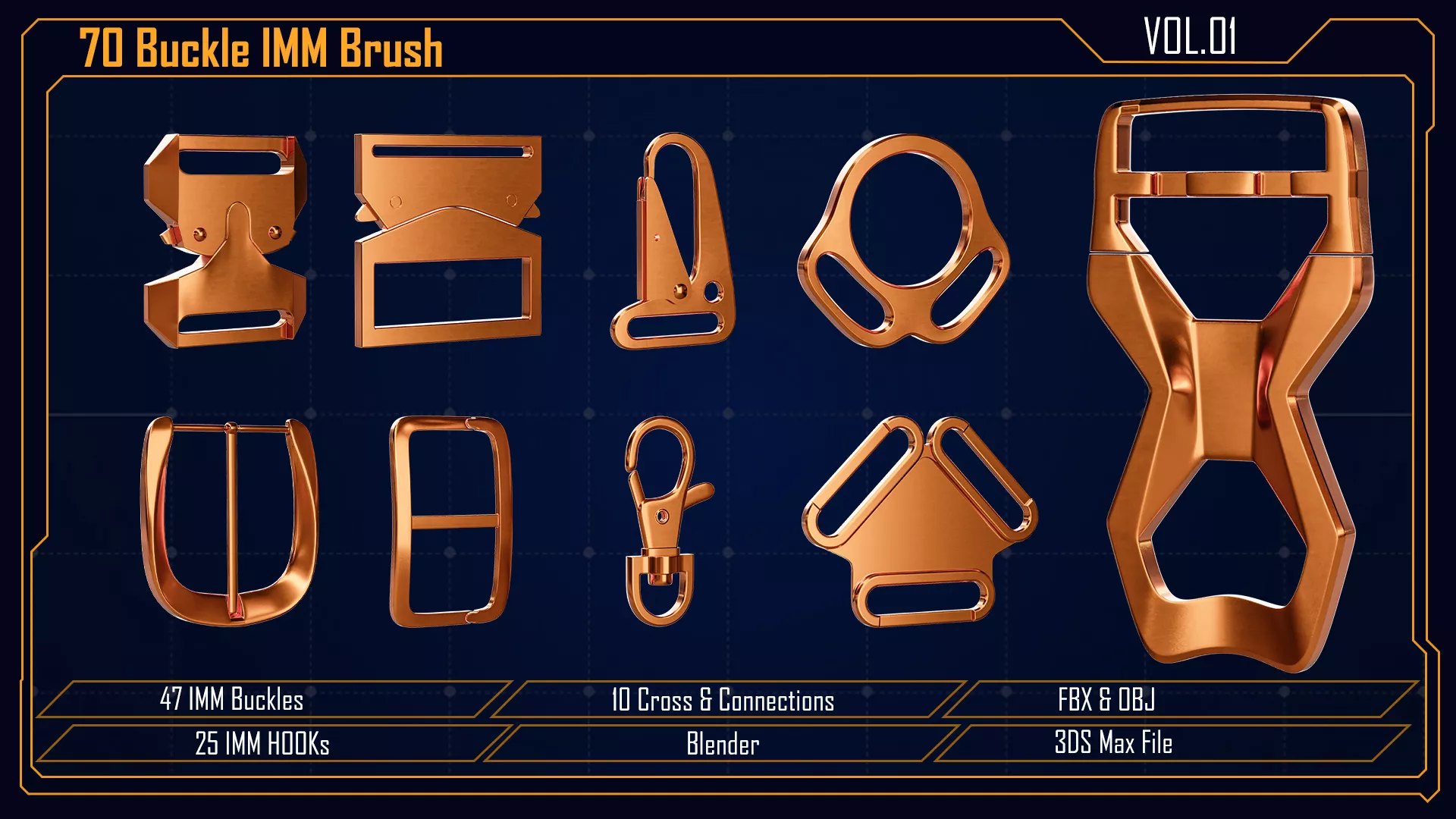 70 Buckle IMM Brushes Low-poly 3D model