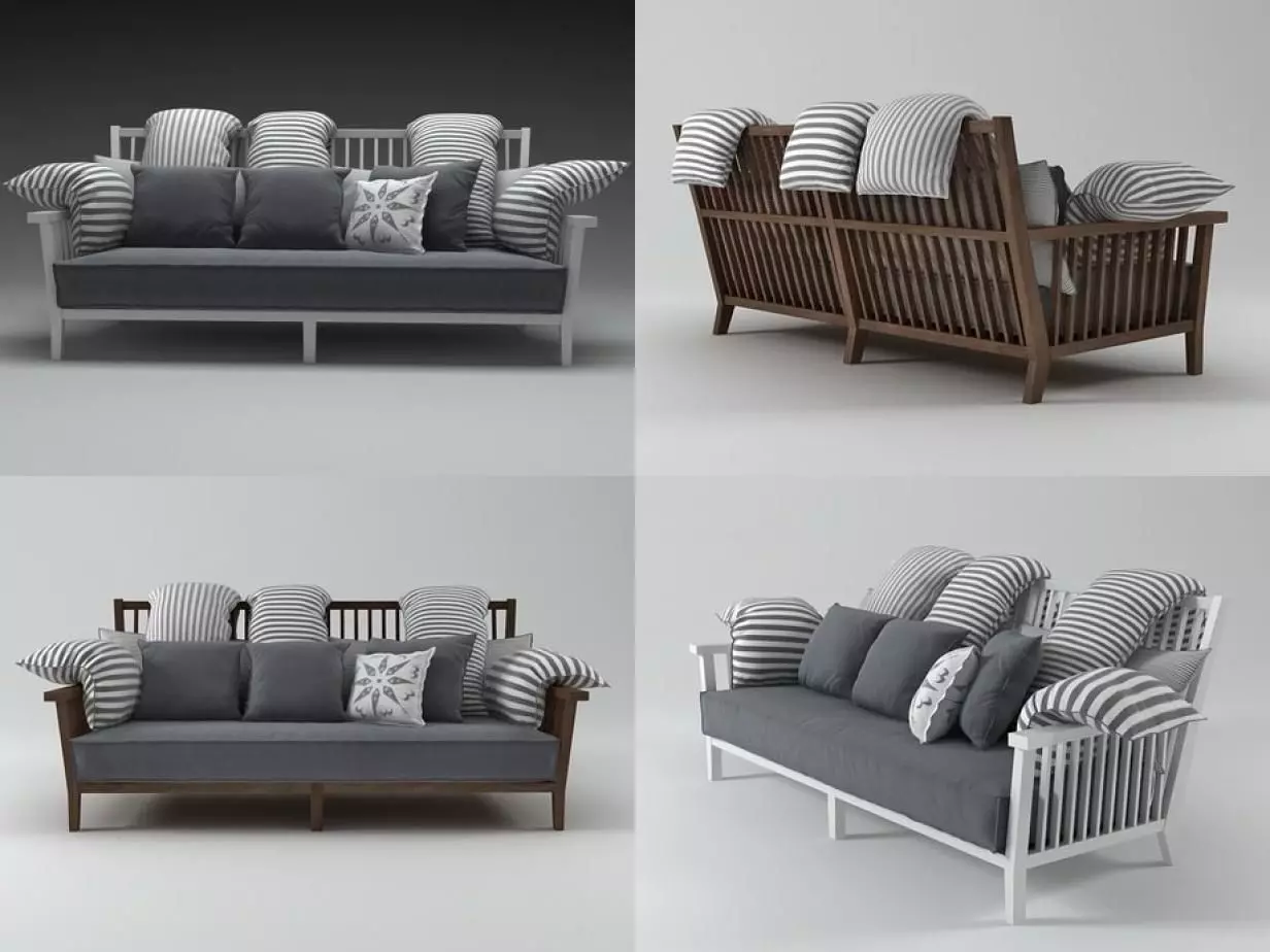 Gray four different sofas with pillows 3D model_0