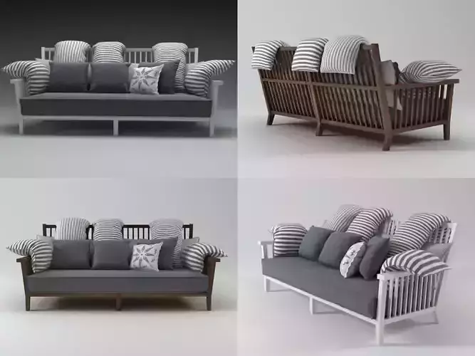 Gray four different sofas with pillows 3D model