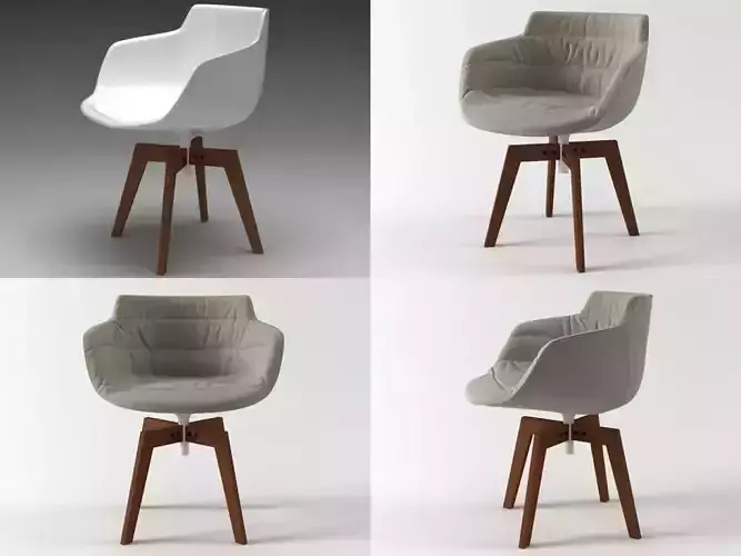 Flow armchair oak base 3D model