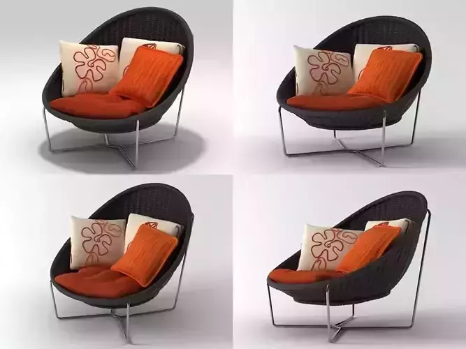 Nido four different chairs with orange pillows 3D model