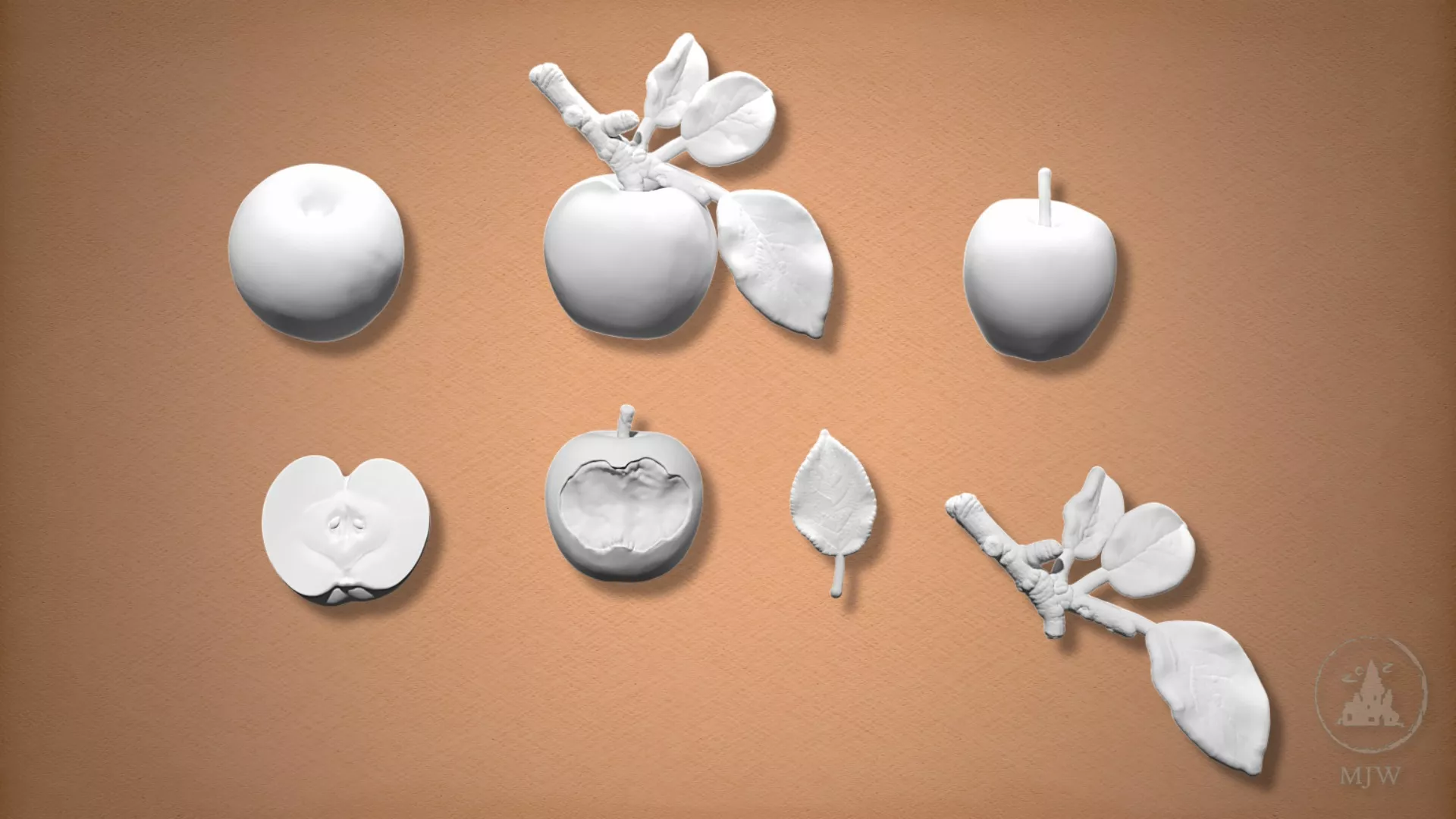 Apple bundle miniature apples branches and leaves 3D print model