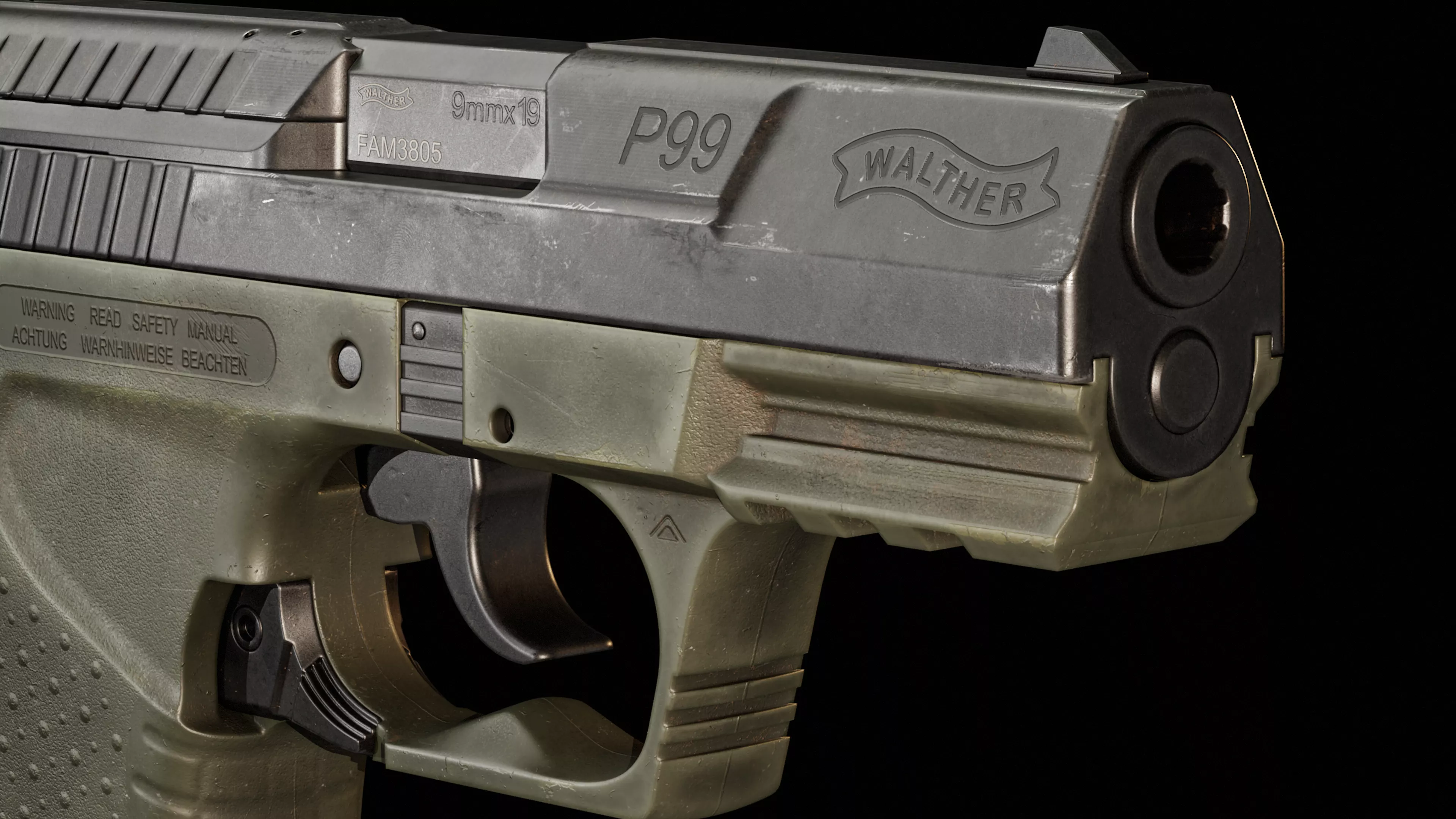 P99 Pistol - Full Internal Mechanism 4K PBR Textures Low-poly 3D model