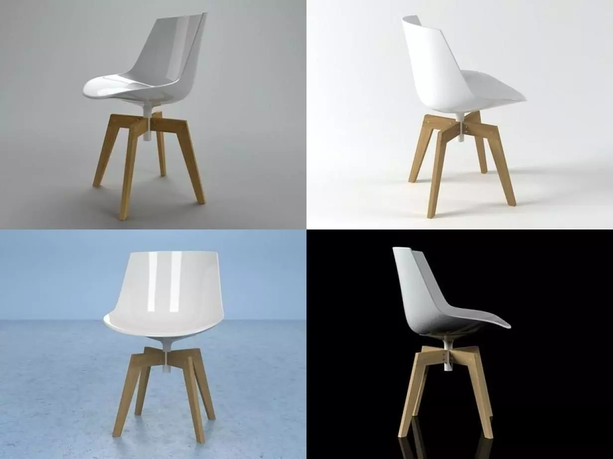 Flow chair oak base 3D model_2