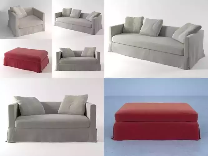 Simpliciter collection different couches and ottomans 3D model
