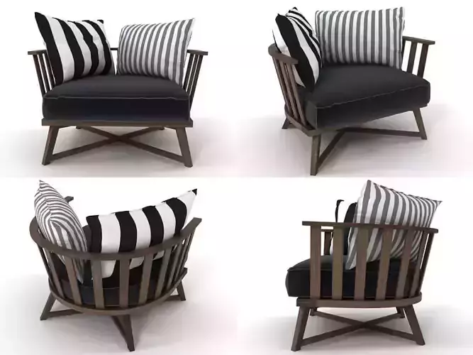 Gray four different chairs with striped pillows