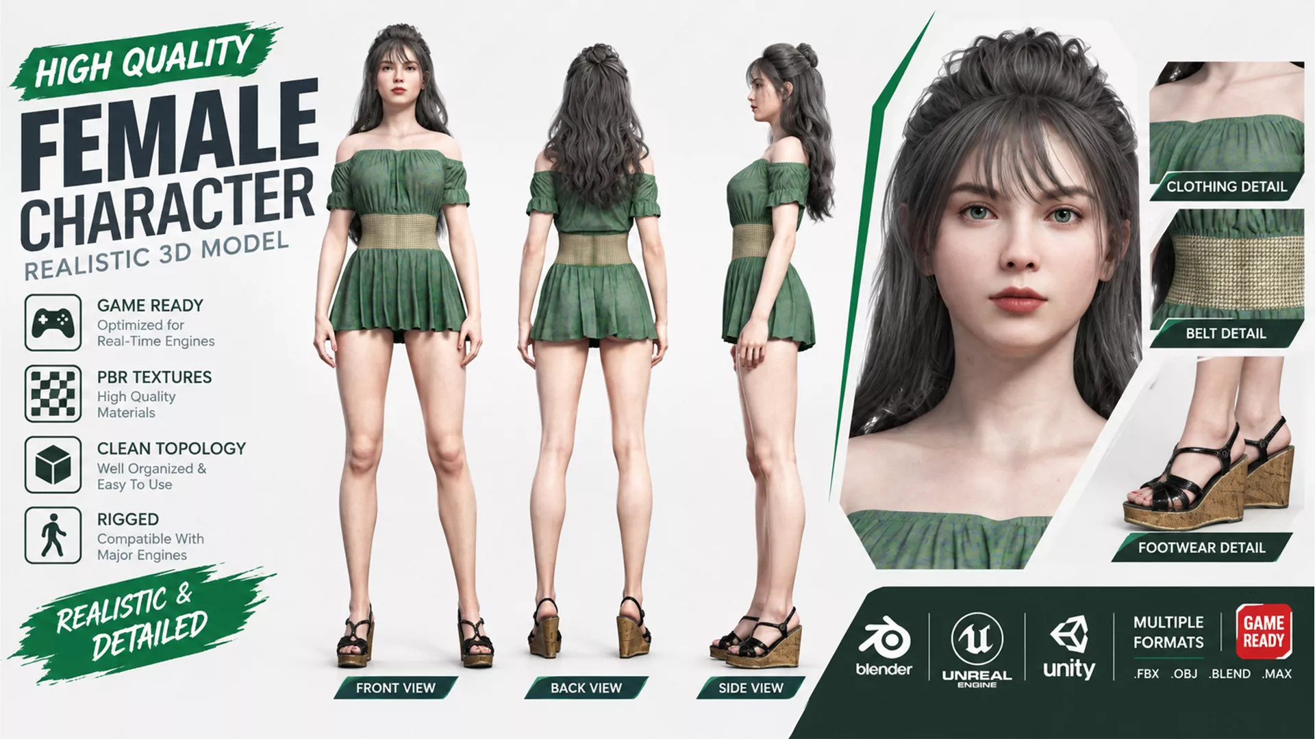 Realistic Female 3D Character 3D model