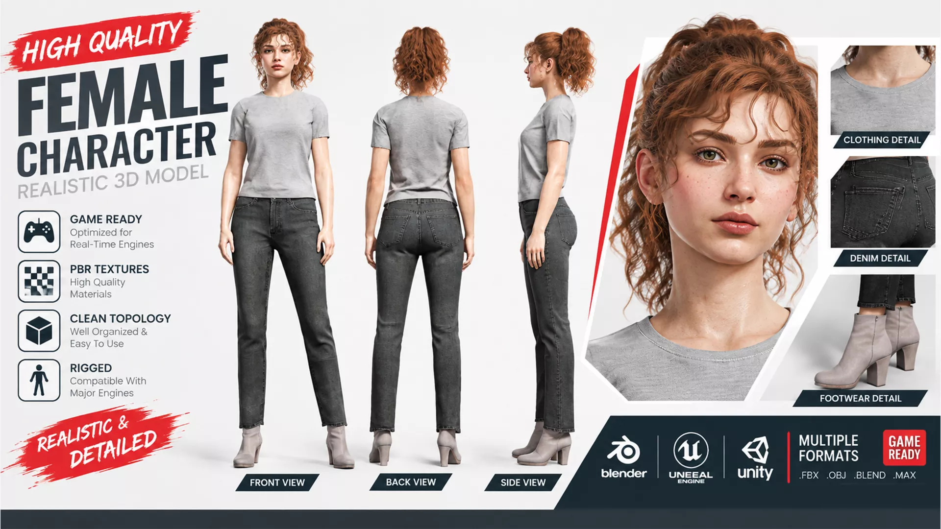 Beautiful Female Character 3D Model 3D model