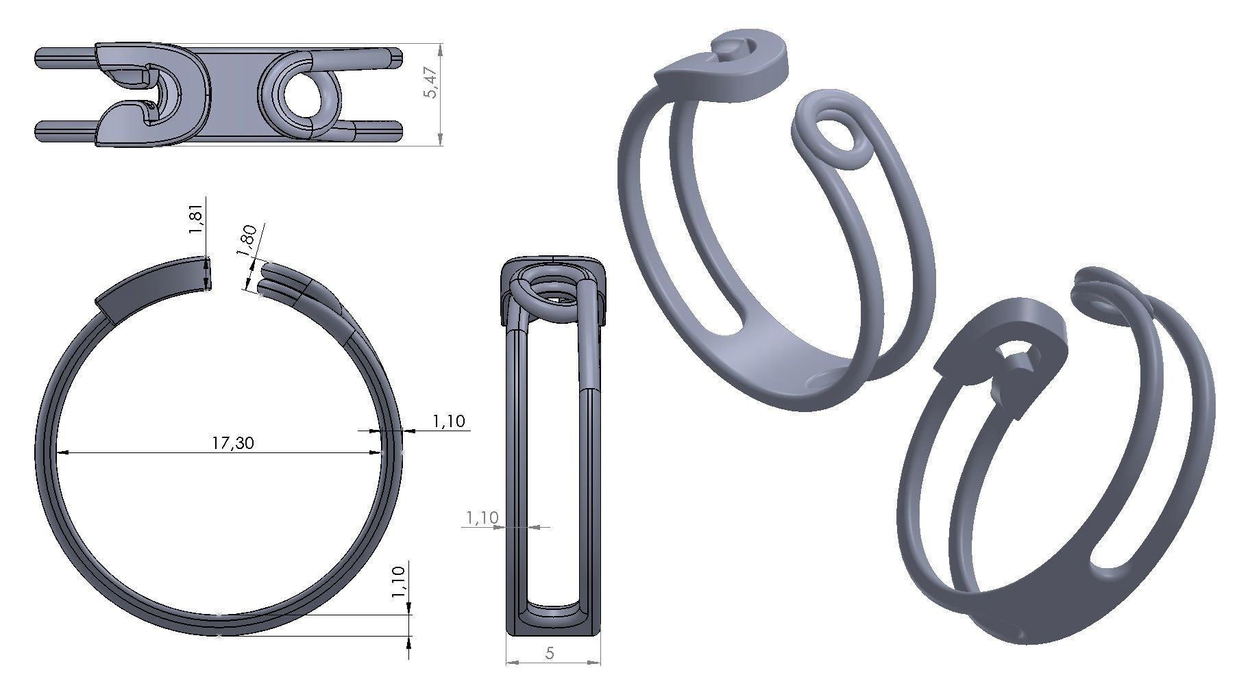 Ring gold with letter o 3D print model_10