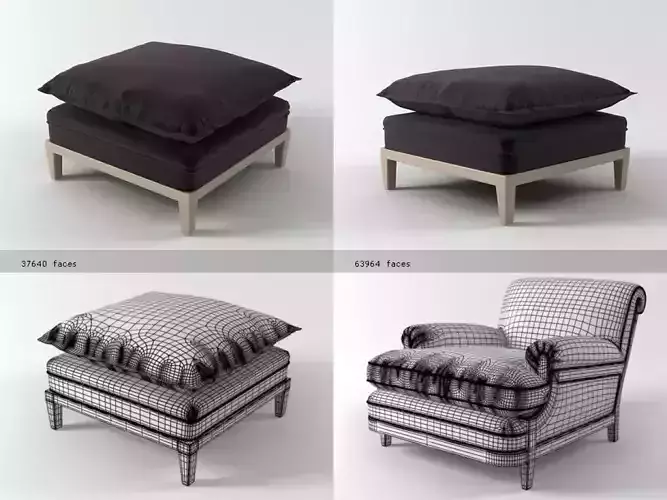 Maceda four different chairs and ottomans