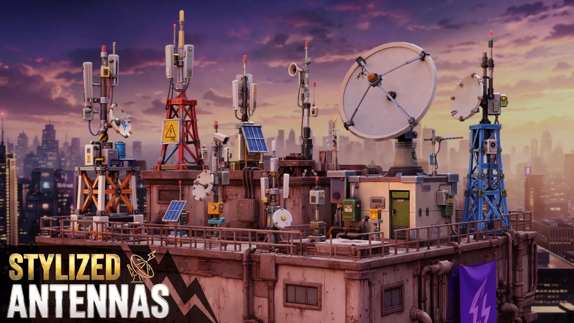 Stylized Antennas Low-poly 3D model