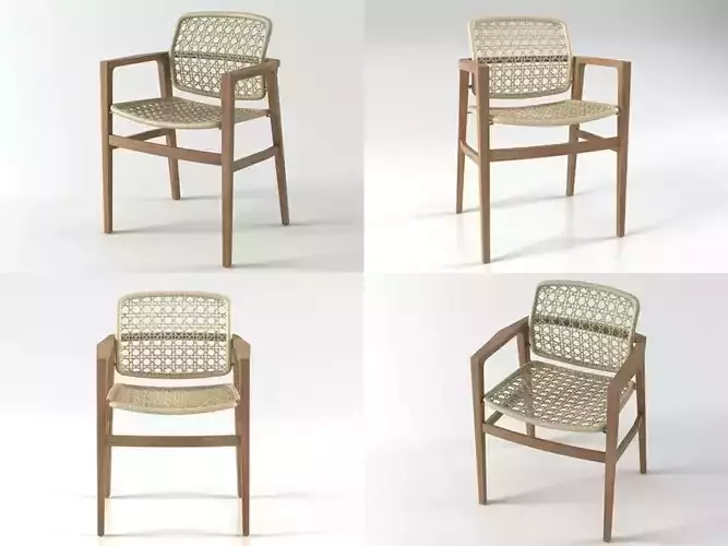 chair four rattan chairs 3D model
