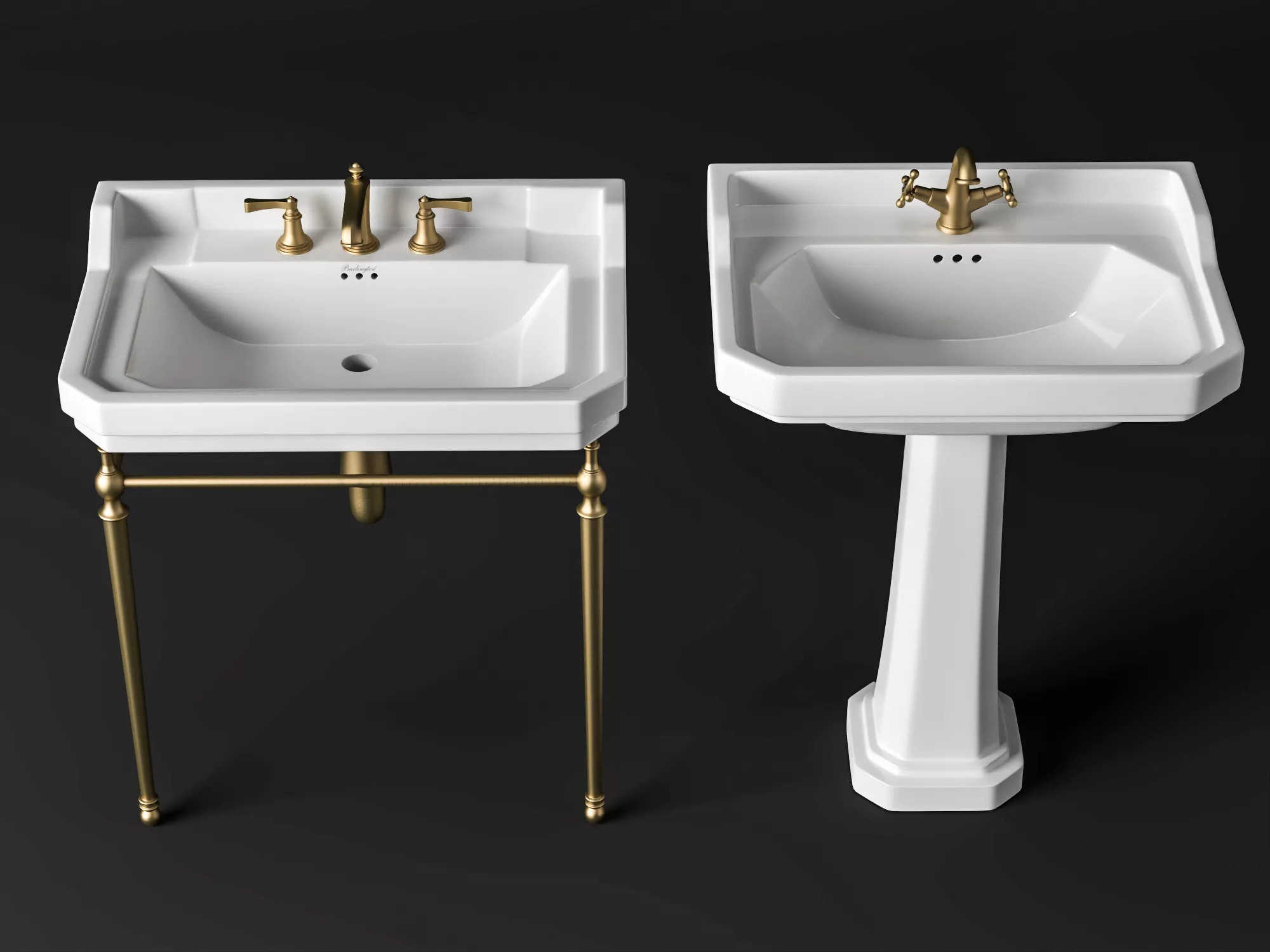 Vintage Pedestal Sink Set 3D model