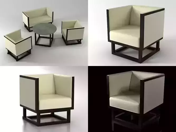 Cabinett four different chairs and table