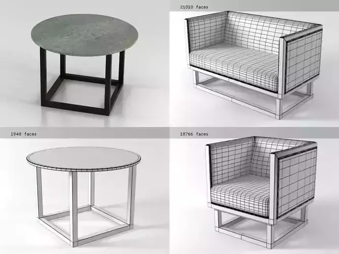 Cabinett four different chairs and table