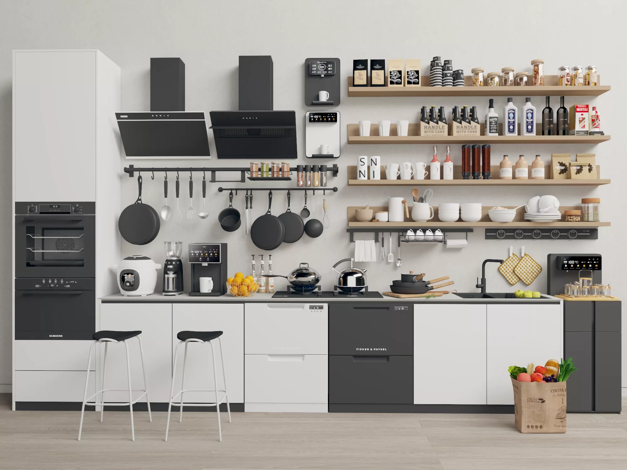 Modern Kitchen Interior Scene Low-poly 3D model
