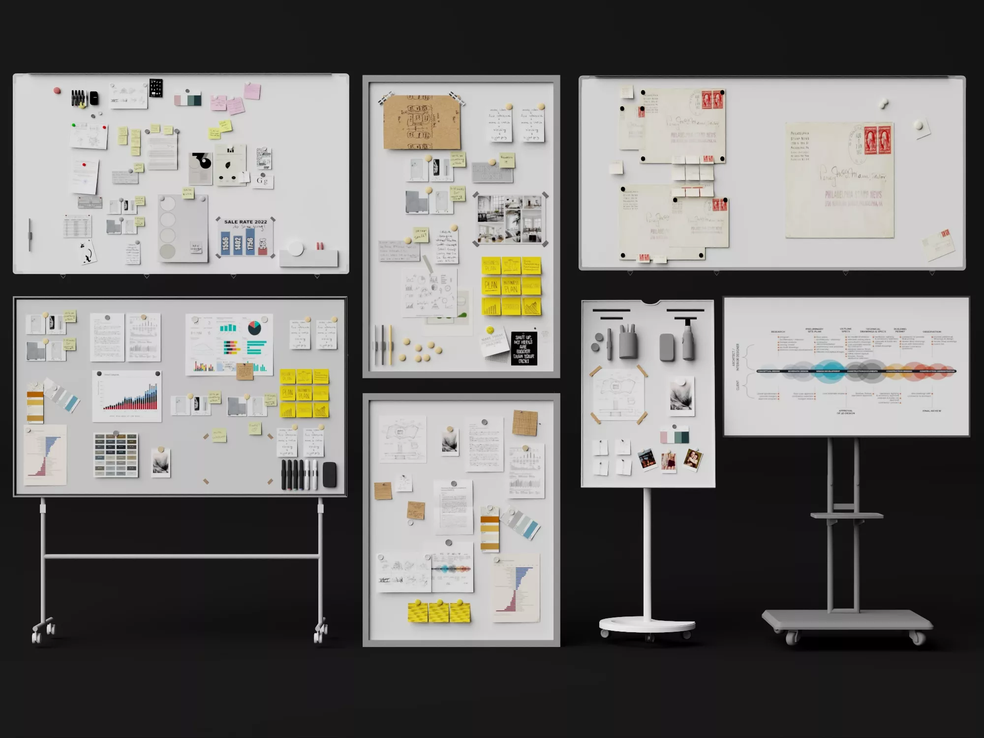 Office Whiteboard And Bulletin Board Pack 3D model