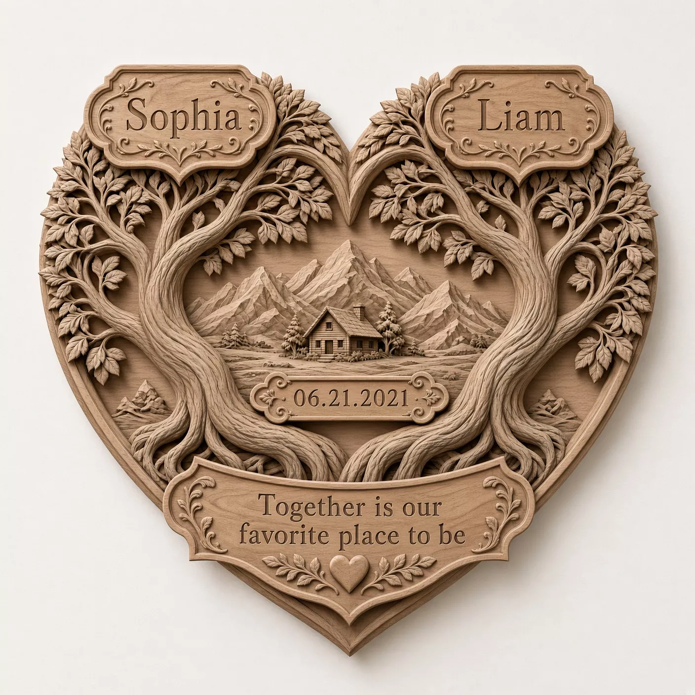 CNC STL Heart Tree of Life Wall Art Relief Aspire VCarve 3D print model
